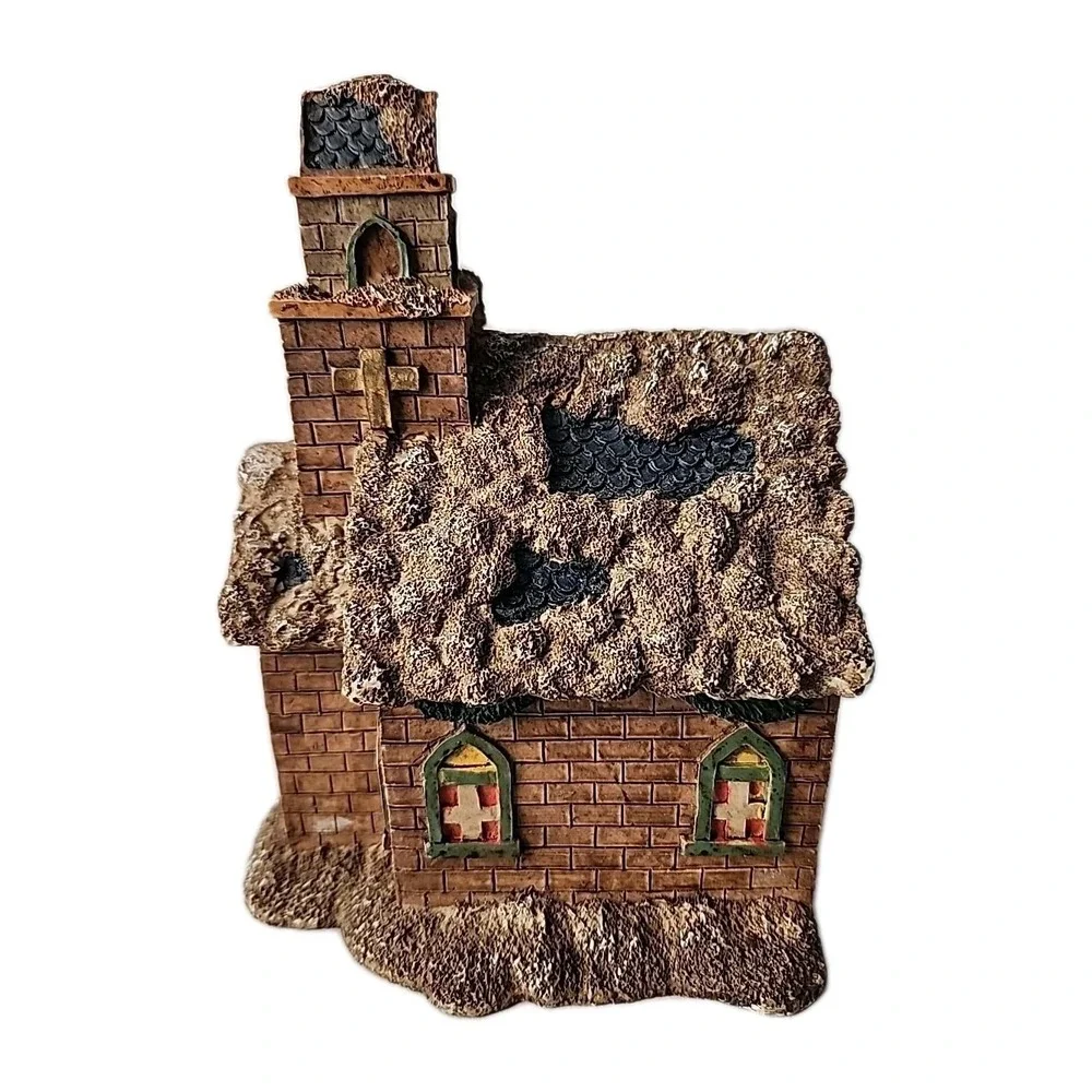 Lot 2 VTG Christmas Hinged‎ Diorama Cottage w/Christ & Bible, Xmas Tree w/Santa